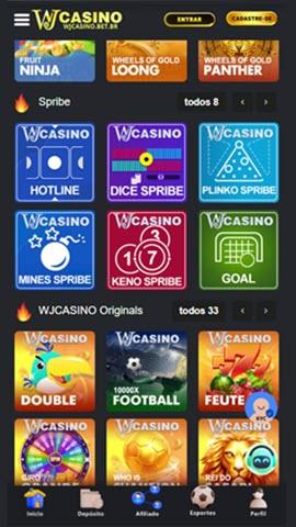 WJ Casino app mobile interface
